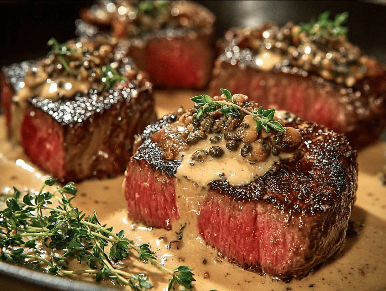 French Seared Steak with Cognac Cream Sauce
