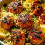Greek Chicken Meatballs with Lemon Orzo