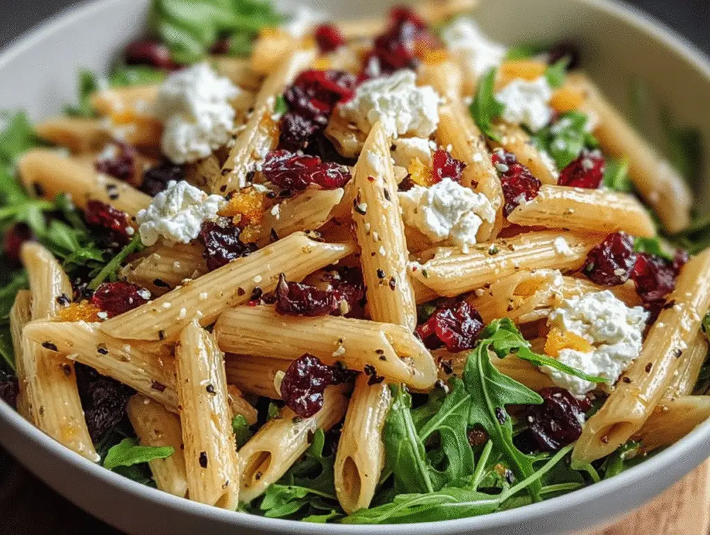 Healthy Feta and Cranberry Penne Salad with Orange Vinaigrette