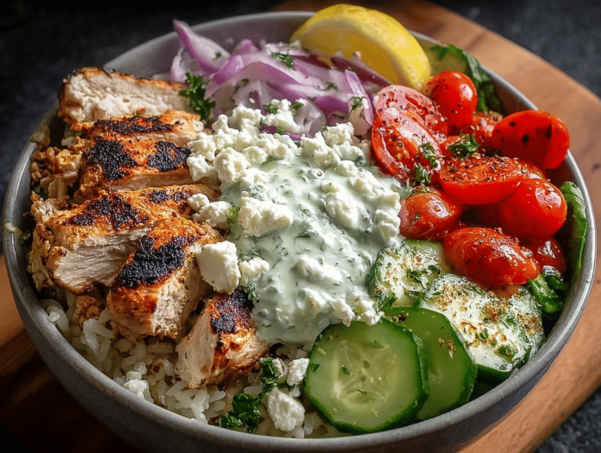 Healthy Mediterranean Chicken Bowl with Rice