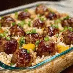Honey Garlic Meatball Rice Bake