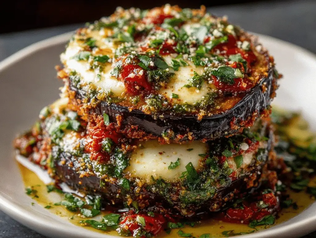 Italian Pesto Parmesan Eggplant Stacks