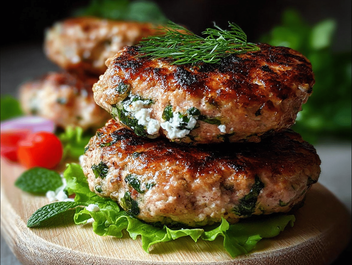 Mediterranean Greek Chicken Burgers with Herbs and Feta