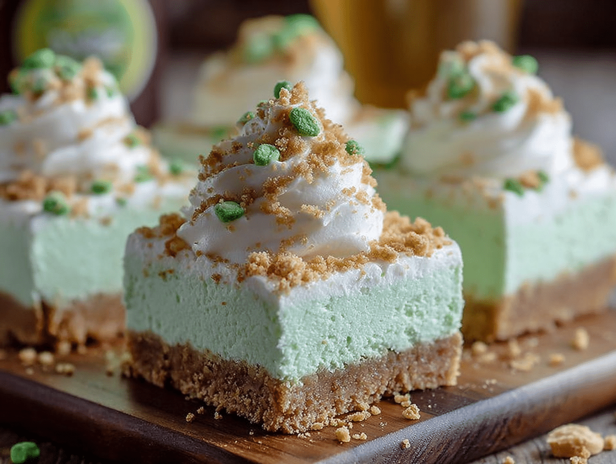 No-Bake Shamrock Shake Cheesecake Bars