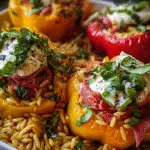 Orzo-Stuffed Peppers Topped with Burrata