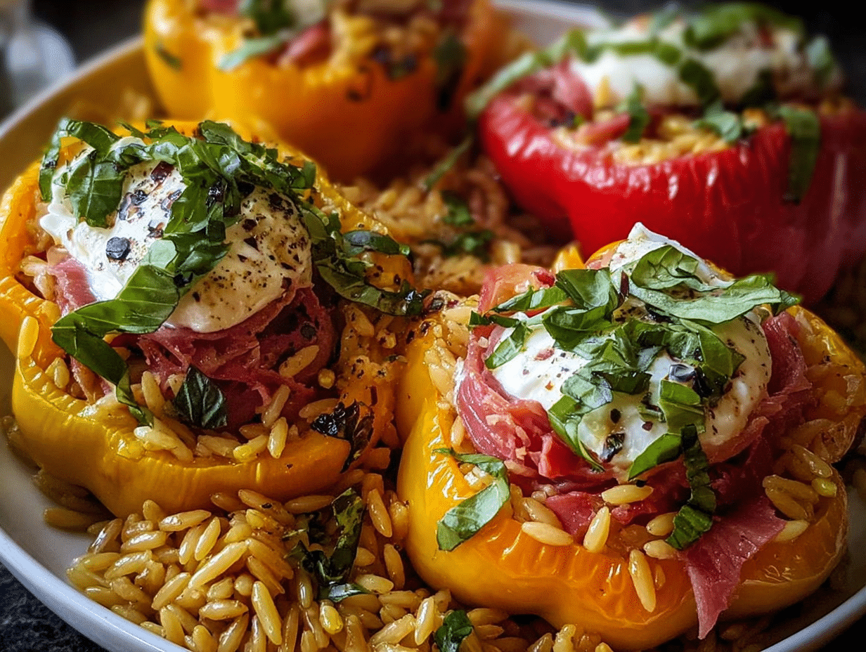 Orzo-Stuffed Peppers Topped with Burrata