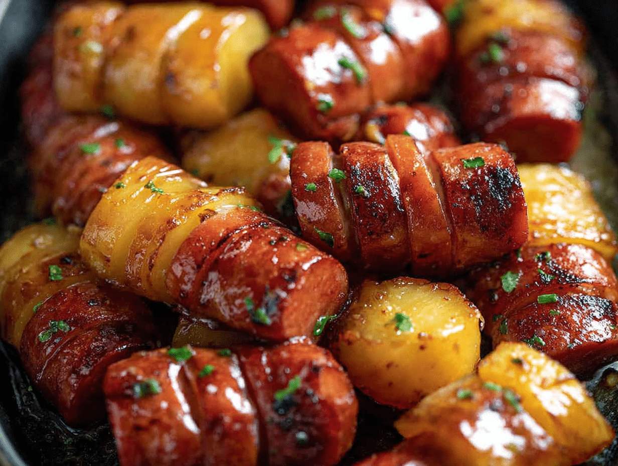 Pineapple Hasselback Kielbasa Bites