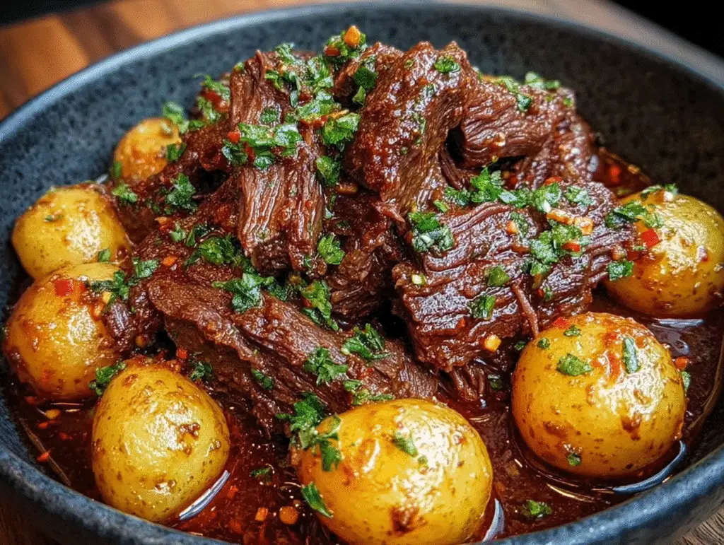Slow Cooker Garlic Butter Beef with Potatoes