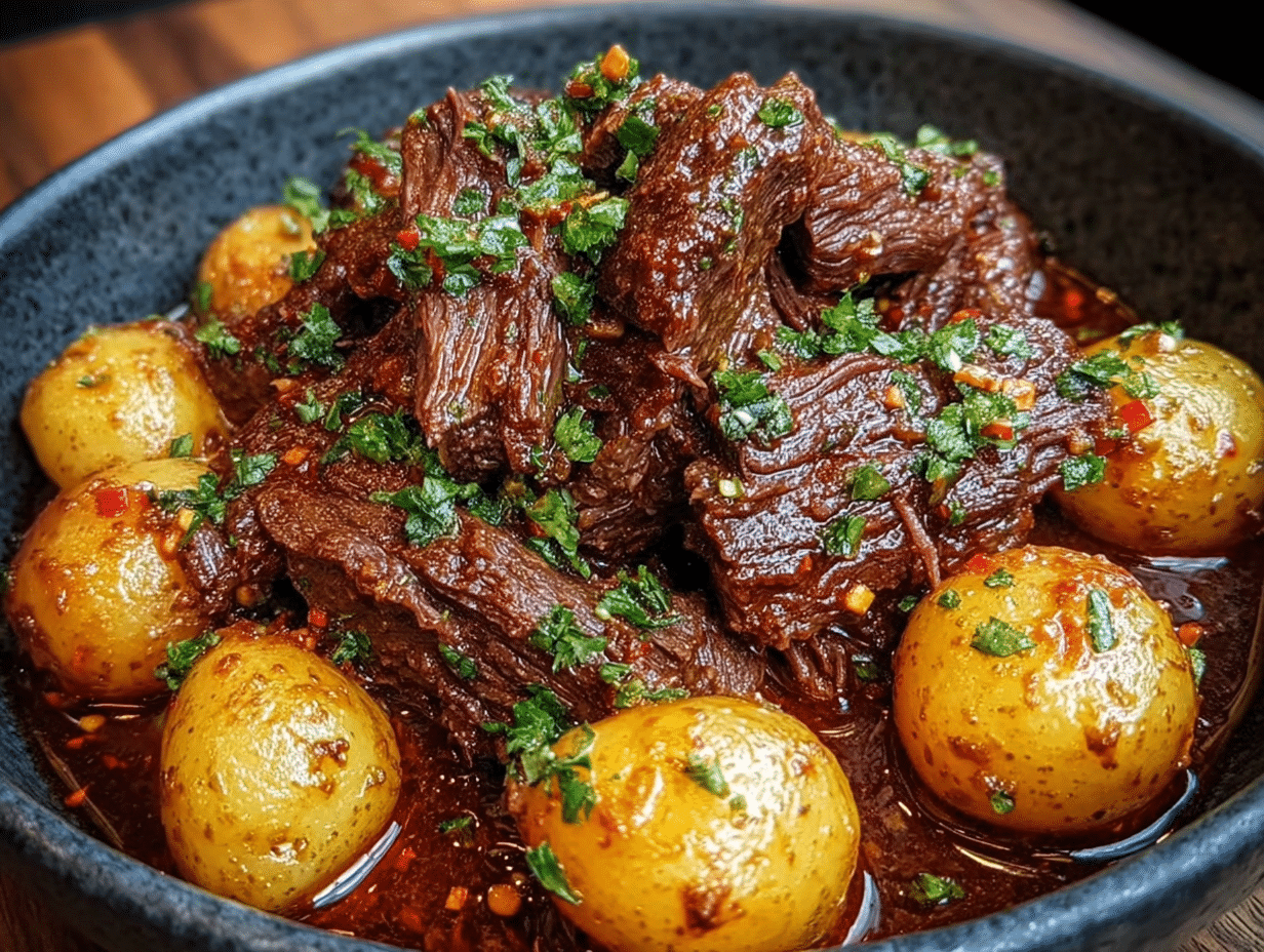 Slow Cooker Garlic Butter Beef with Potatoes