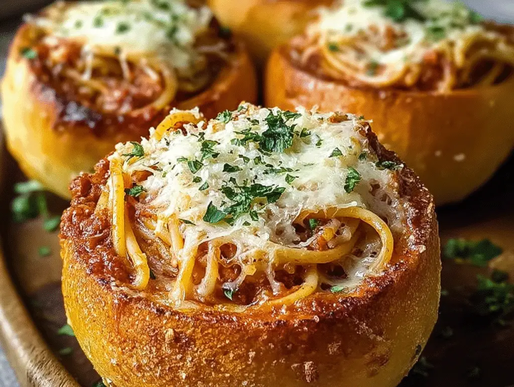 Spaghetti Garlic Bread Bowls