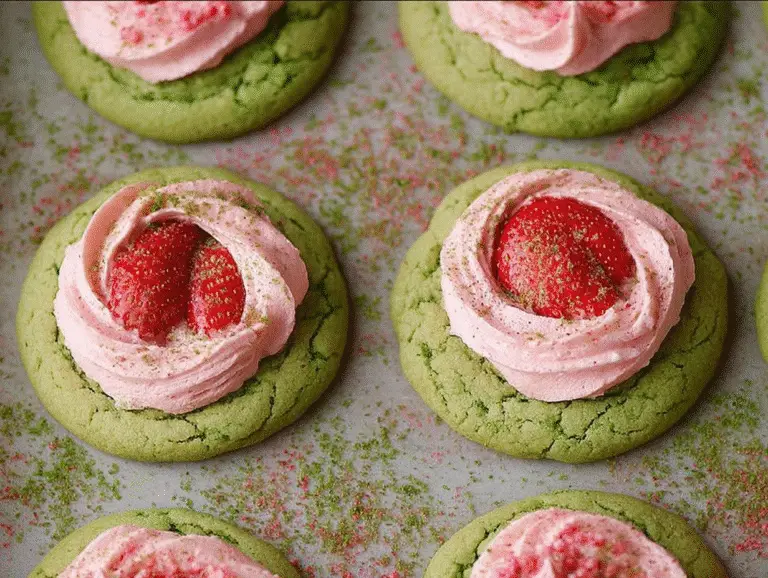 Strawberry Frosted Matcha Cookies