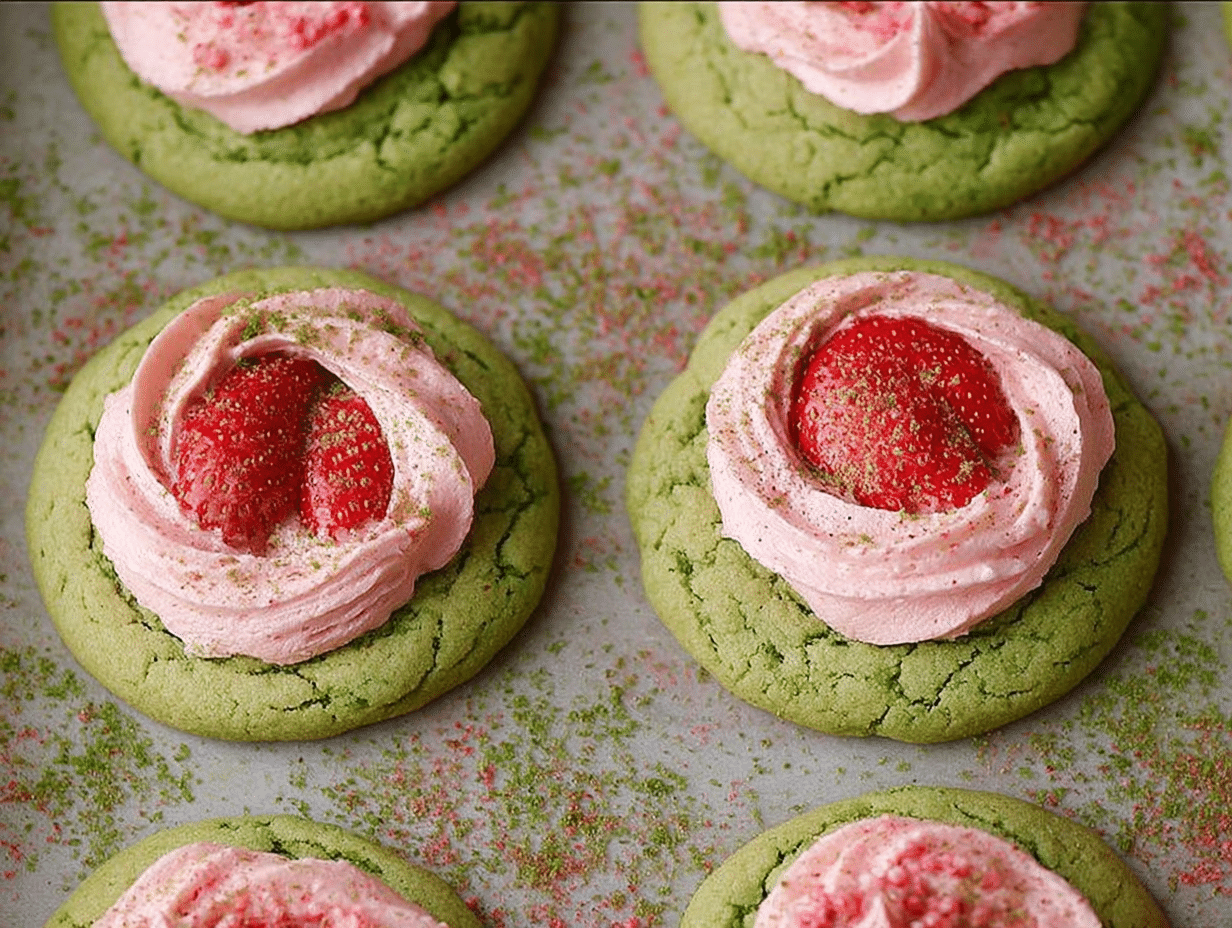 Strawberry Frosted Matcha Cookies