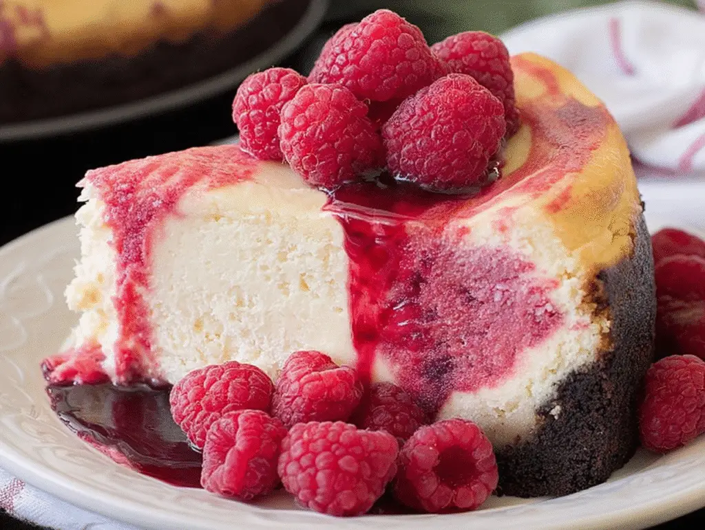 White Chocolate Raspberry Swirl Cheesecake