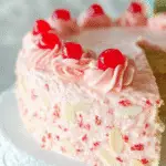 Almond Cake with Maraschino Cherry Buttercream Frosting