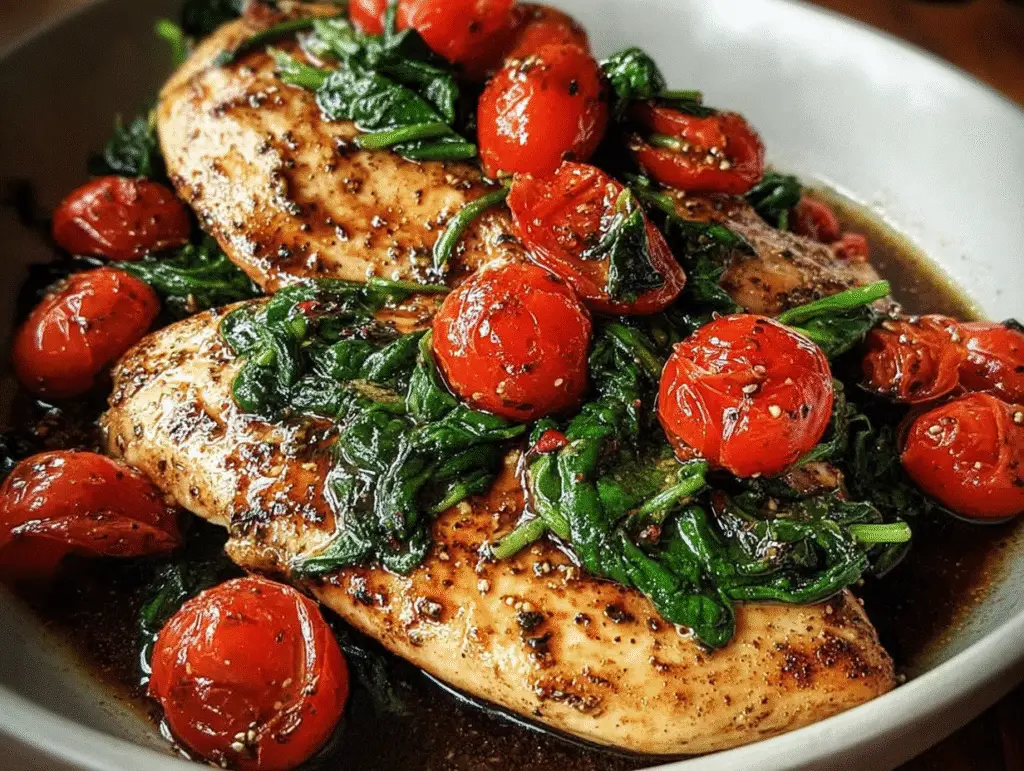 Balsamic Chicken Breast with Spinach and Tomatoes