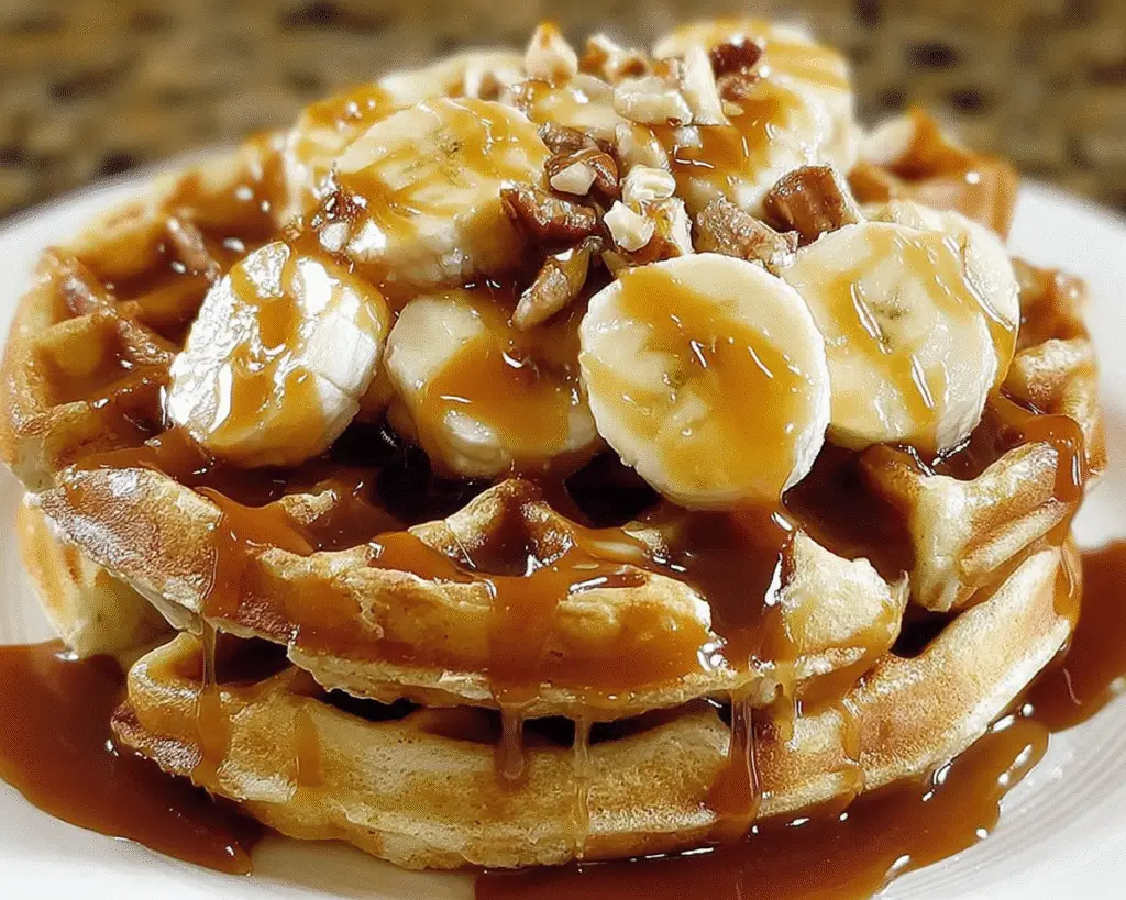 Banana Waffles with Caramel Topping For Spring