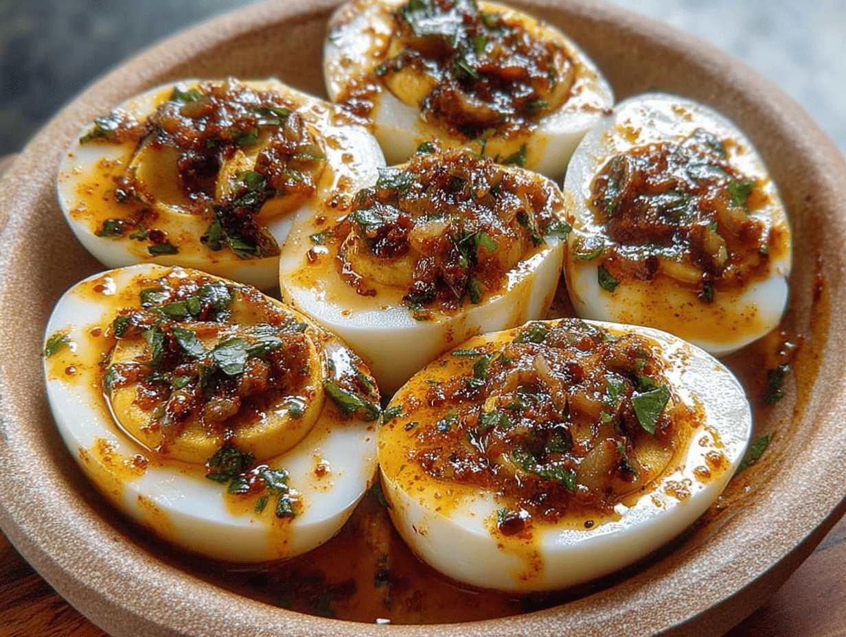 Cajun Boiled Eggs with Spicy Garlic Butter Sauce