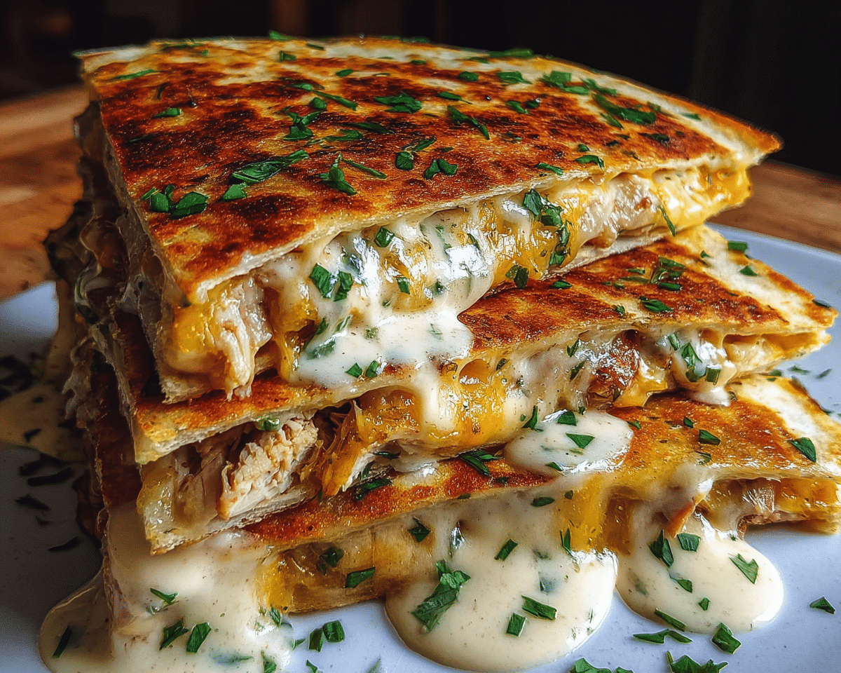 Cheesy Hot Honey Chicken Quesadillas with Spicy Jalapeño Cream Sauce