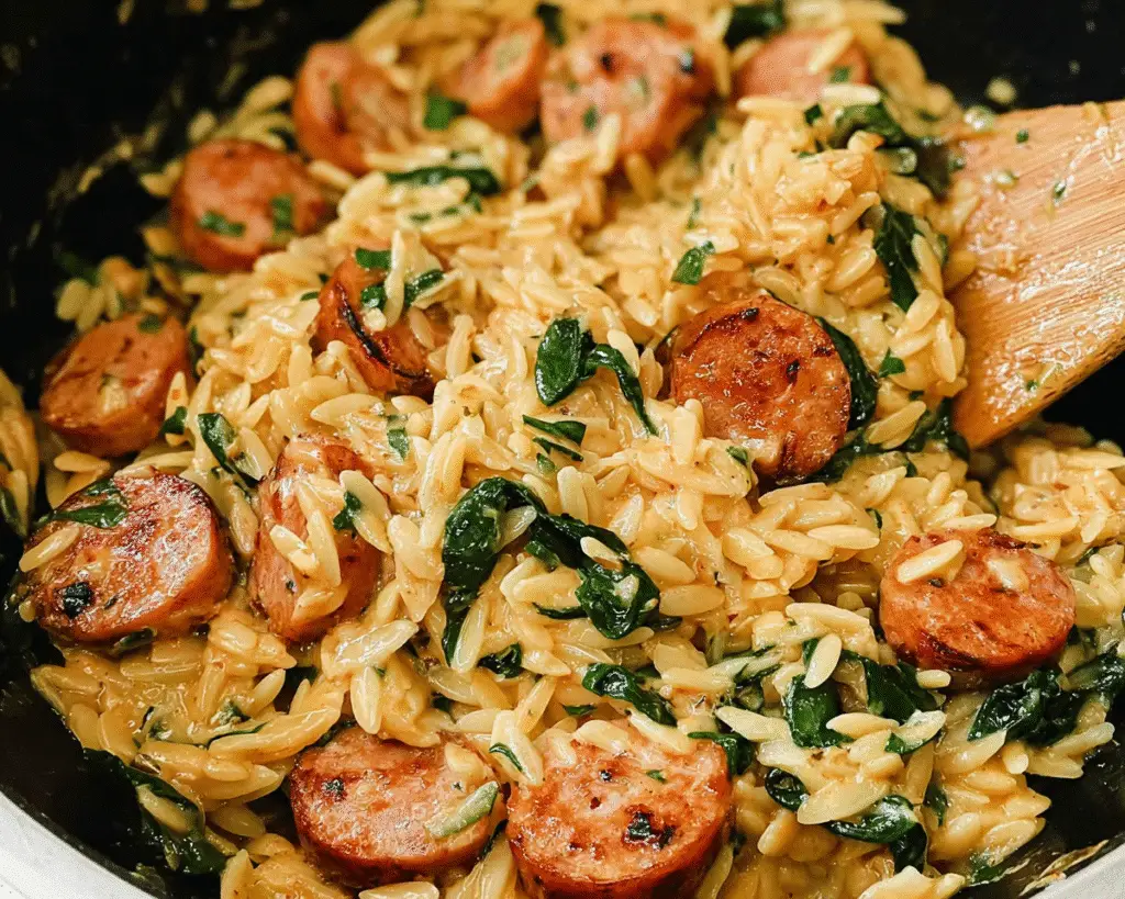 Chicken Sausage Orzo For Spring Dinner