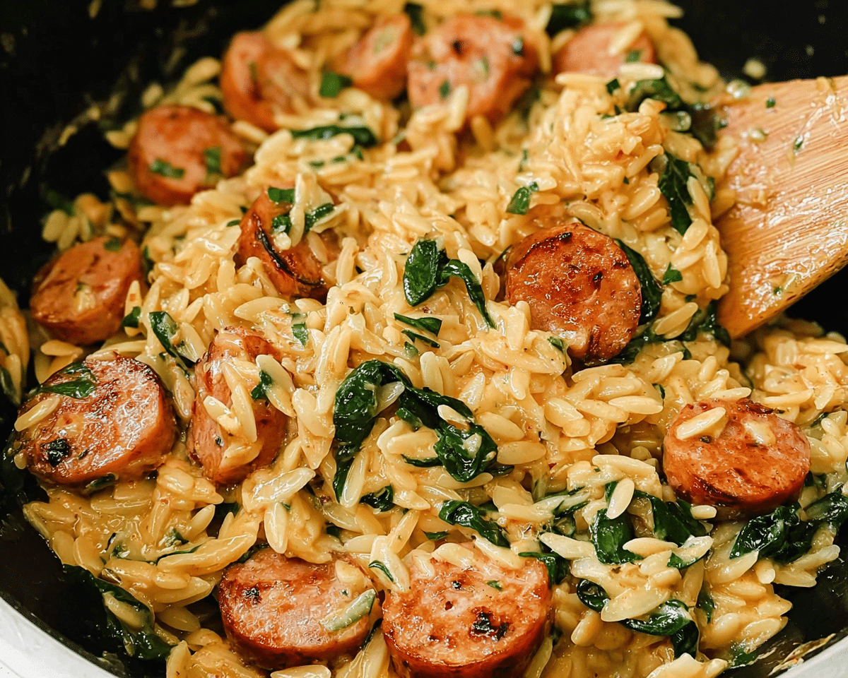 Chicken Sausage Orzo For Spring Dinner