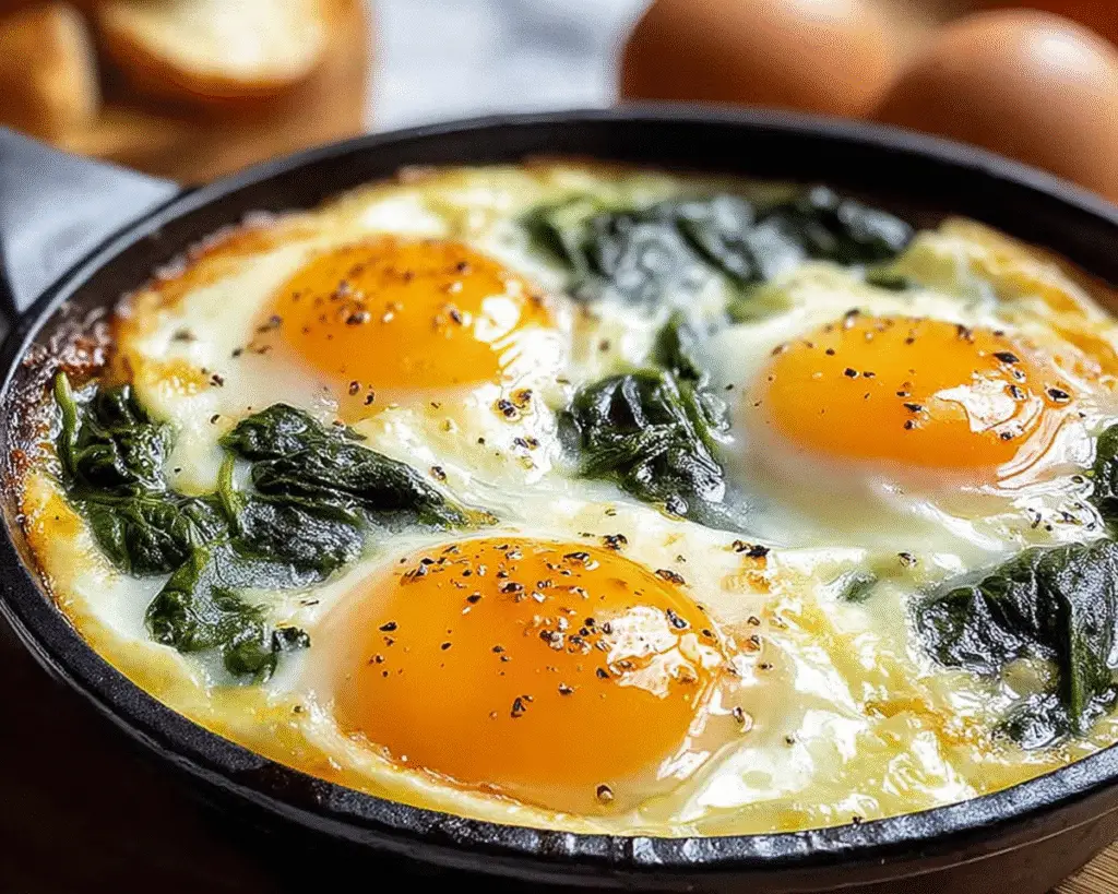 Coddled Eggs with Spinach For St Patrick's Day