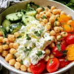 Cottage Cheese and Chickpea Salad Bowl For Spring Dinner