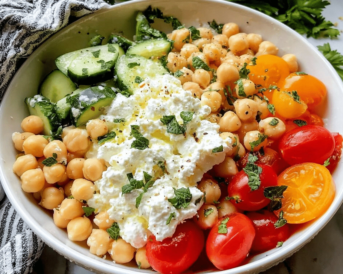 Cottage Cheese and Chickpea Salad Bowl For Spring Dinner