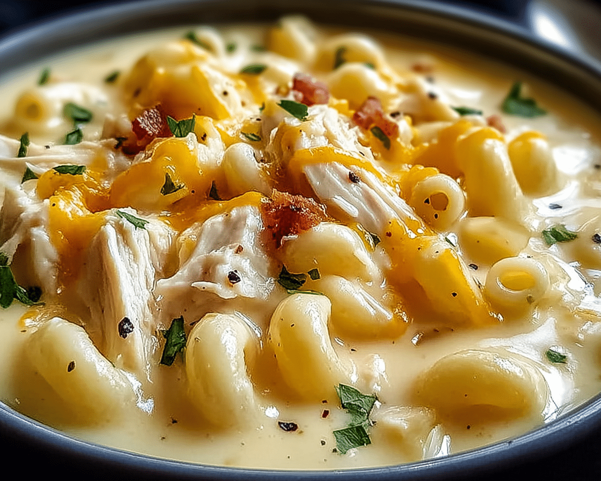 Creamy Chicken Macaroni Cheese Soup