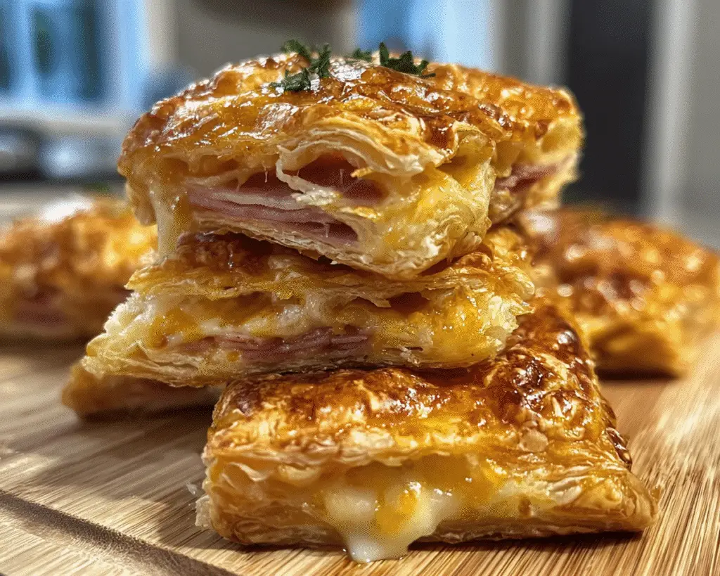 Crispy Ham & Cheese Puff Pastry Stacks