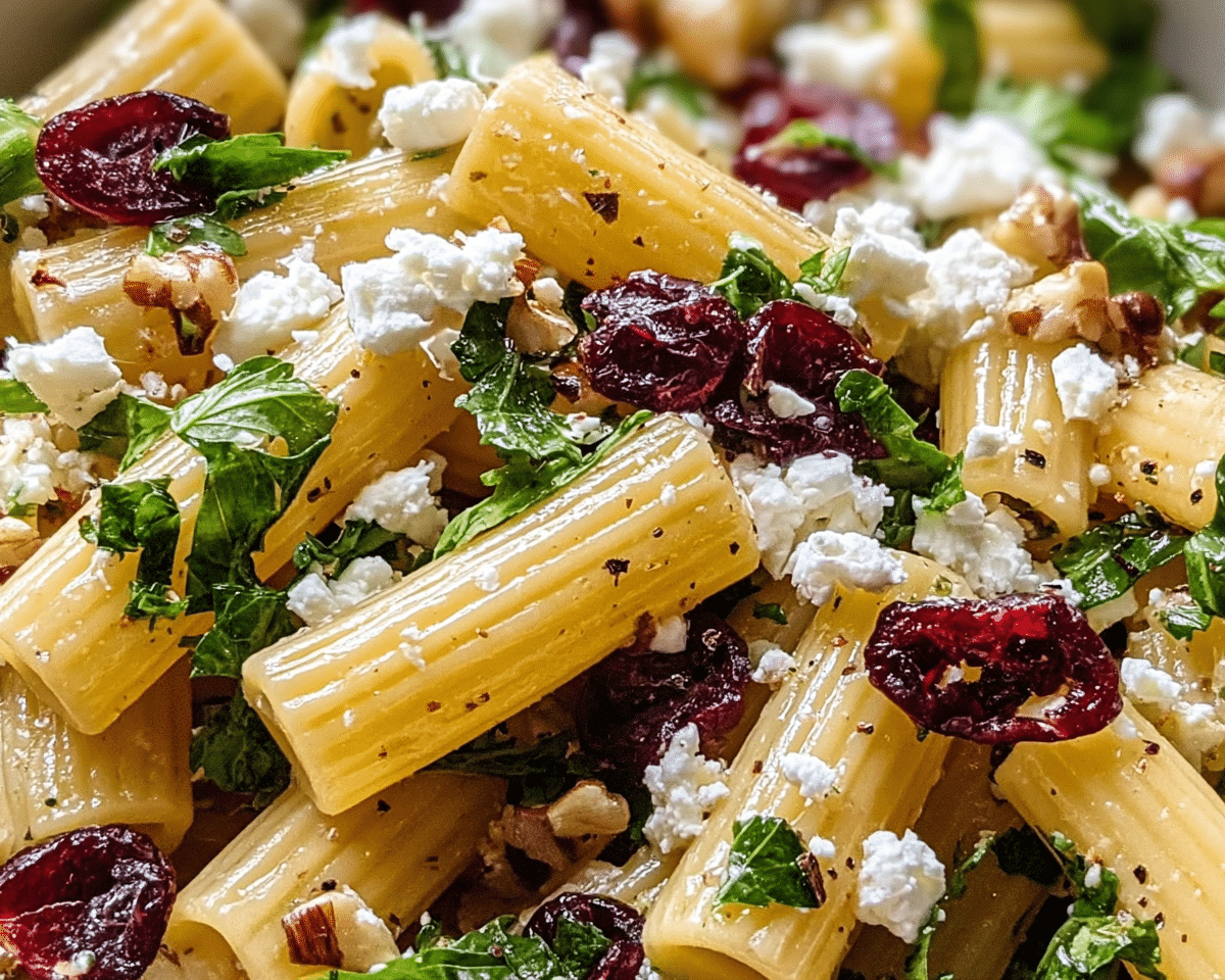 Feta & Cranberry Rigatoni Salad with Lemon Vinaigrette