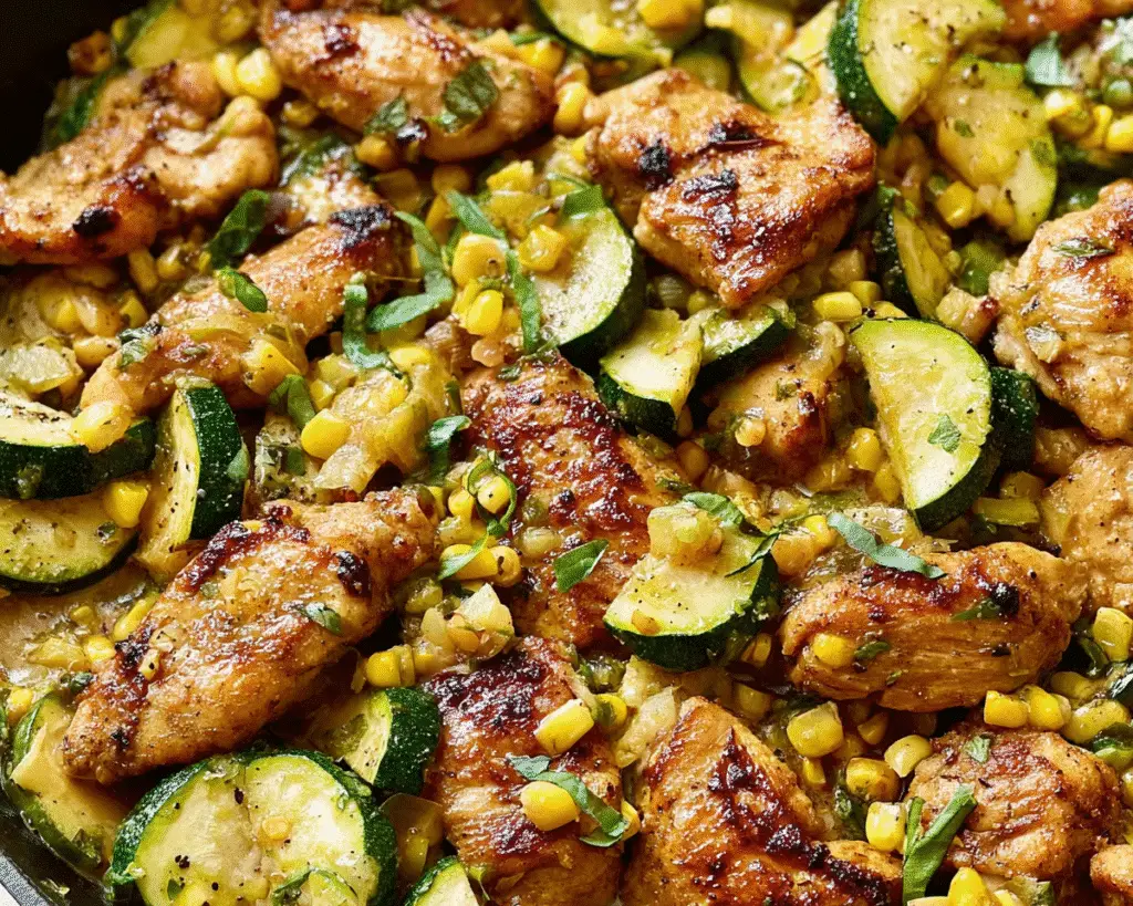Garlic Butter Chicken with Zucchini and Corn For Spring Dinner