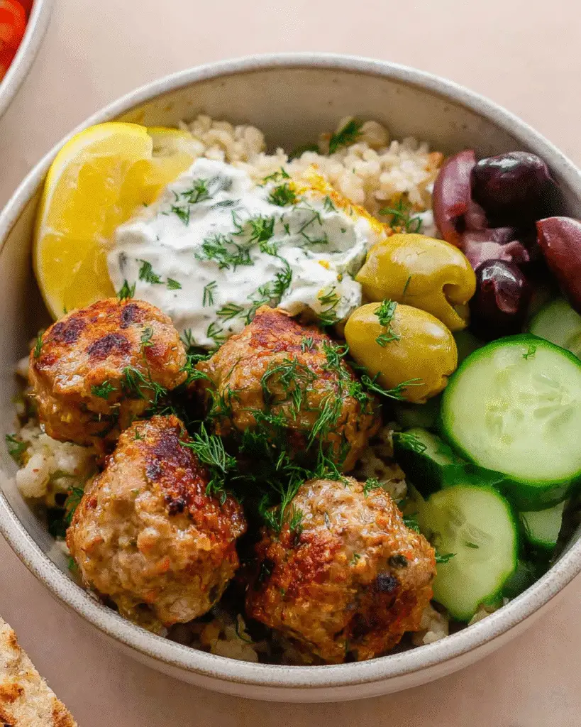 Mediterranean Bowl With Turkey Meatballs
