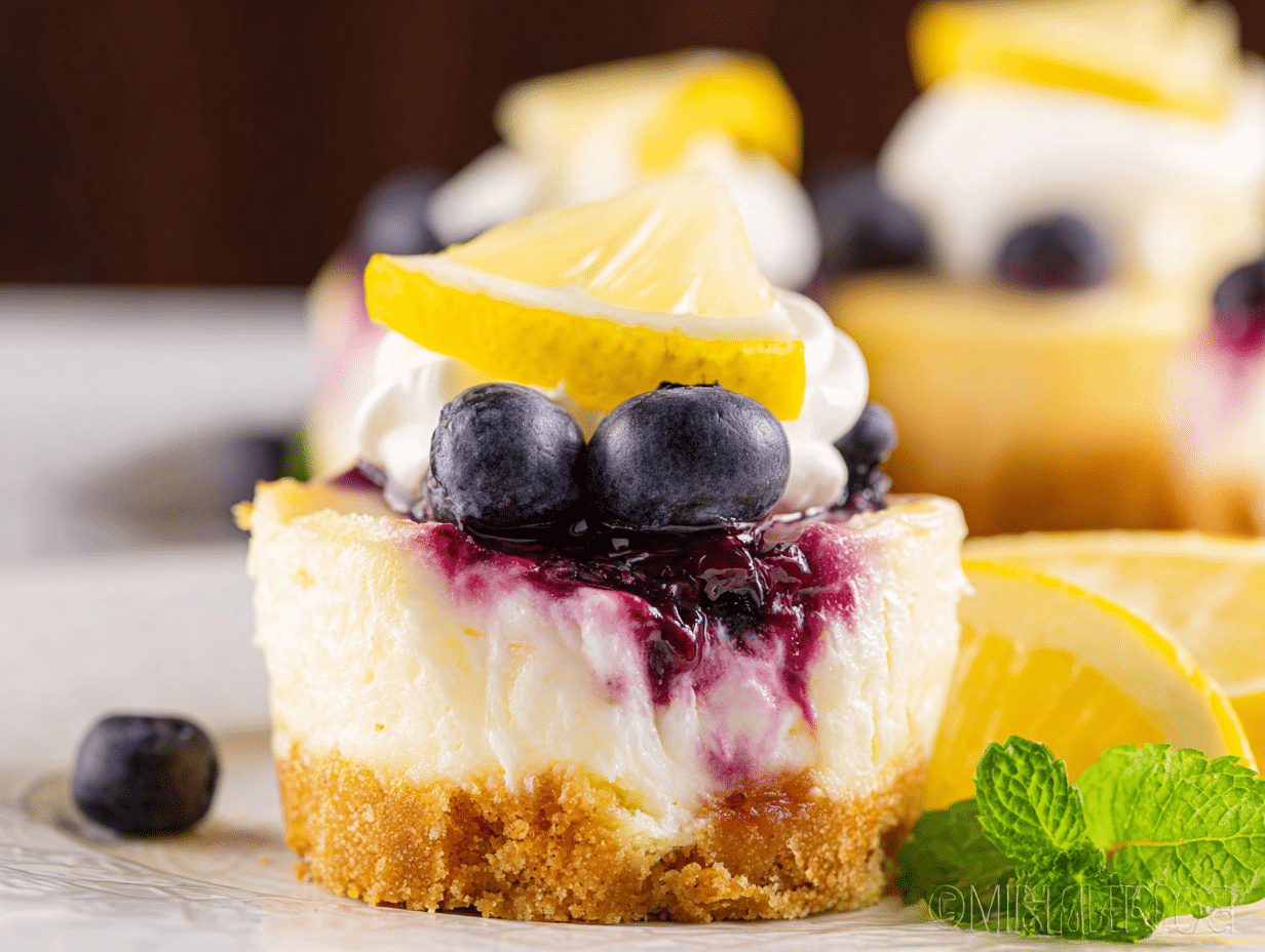 Mini Lemon Blueberry Cheesecakes