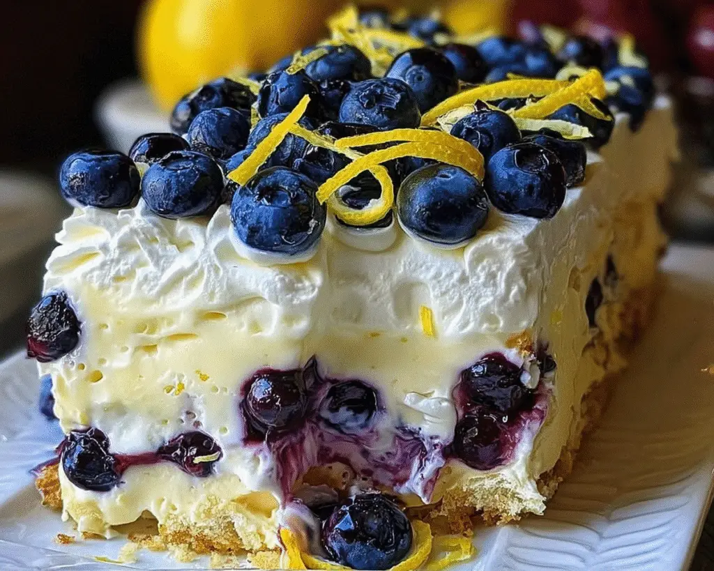 No-Bake Lemon Blueberry Cream Cake For Spring Desserts