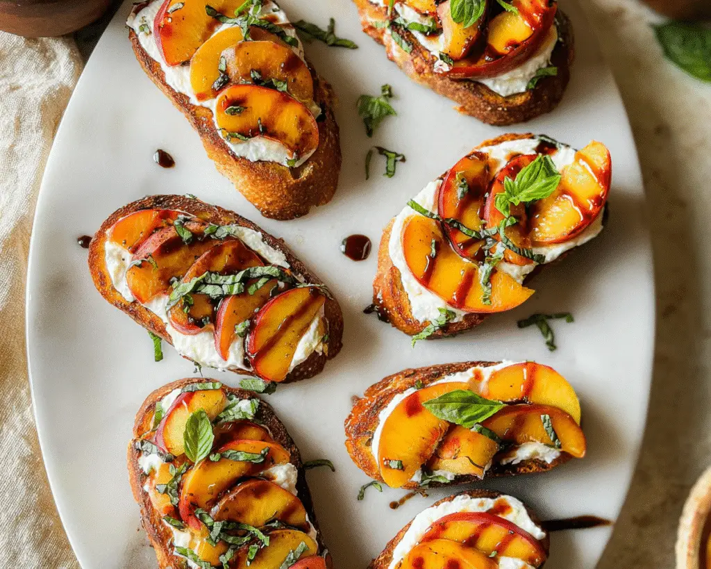 Peach Bruschetta with Whipped Ricotta For Spring Dinner