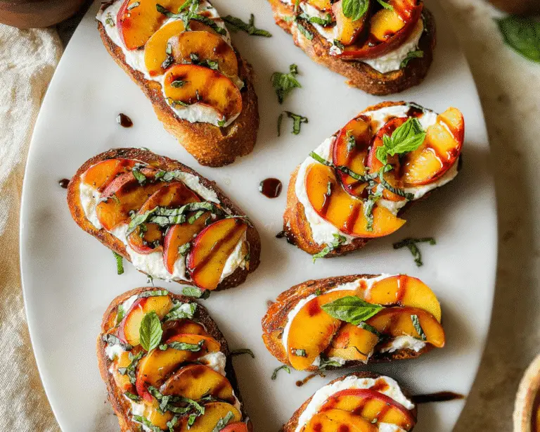 Peach Bruschetta with Whipped Ricotta For Spring Dinner