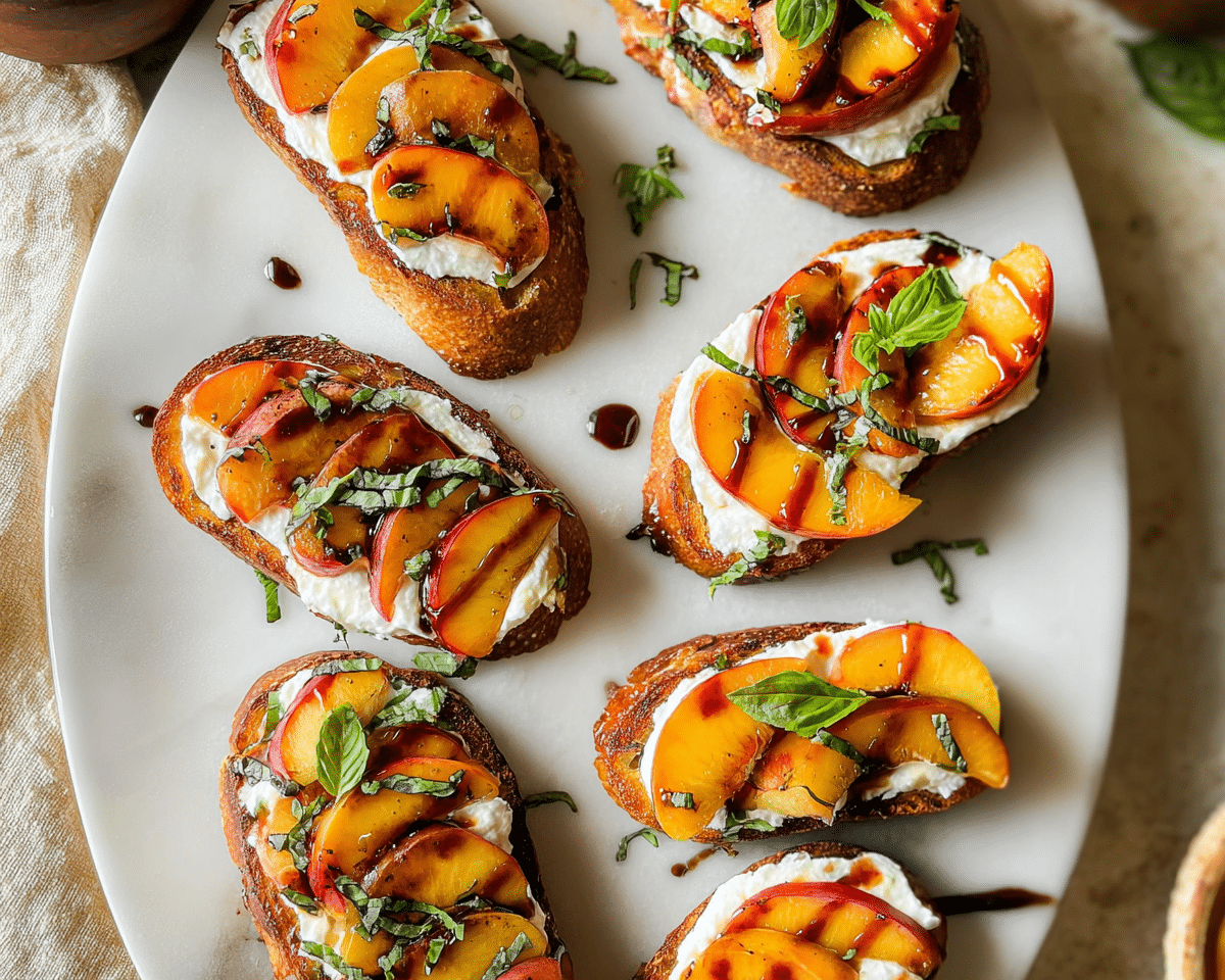 Peach Bruschetta with Whipped Ricotta For Spring Dinner