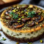 Pistachio and Mushroom Cheesecake with Feta & Parmesan Crust