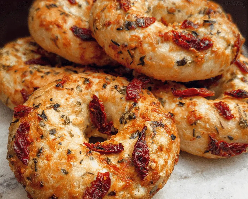 Sourdough Sun Dried Tomato Bagels with Herbs and Cheese For Spring