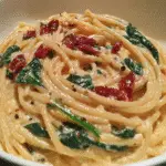Spaghetti & Spinach with Sun-Dried Tomato Cream Sauce For Spring Dinner