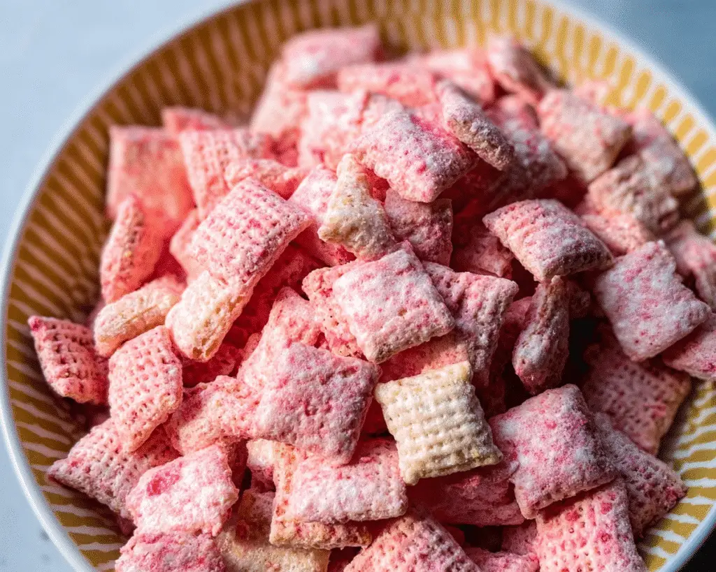 Strawberry Shortcake Puppy Chow For Spring Desserts