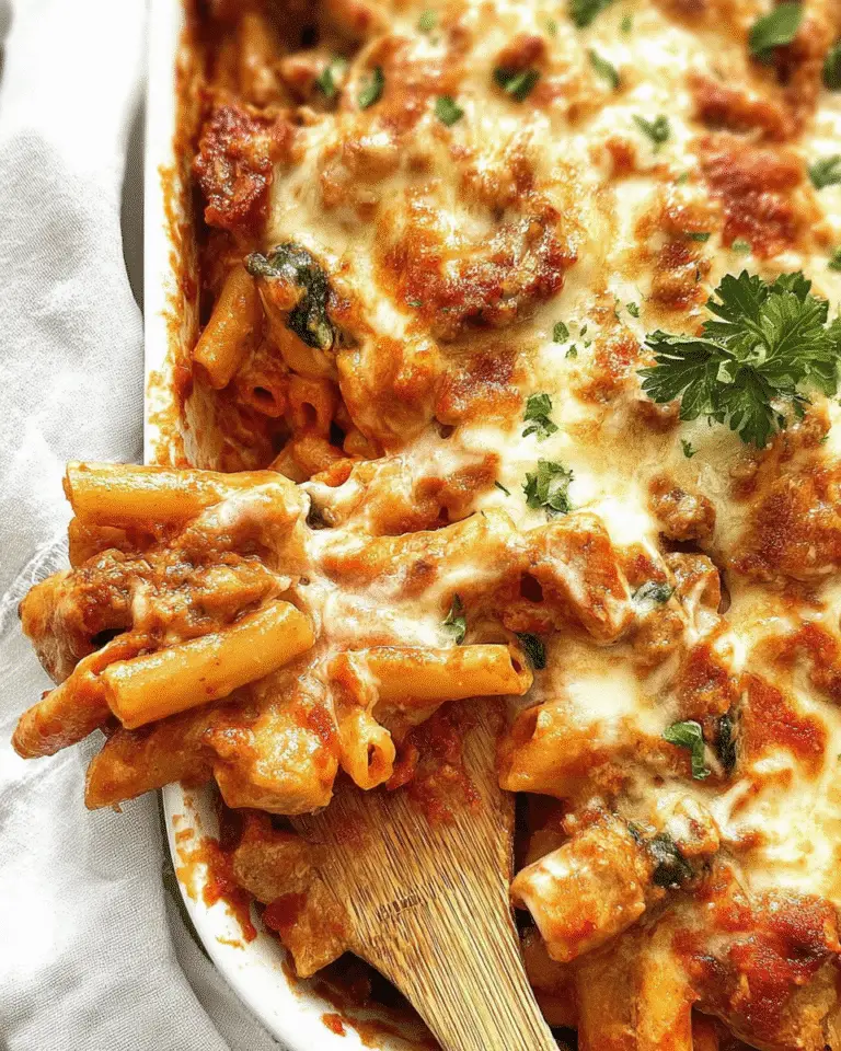 Italian Sausage Baked Mostaccioli with Spinach