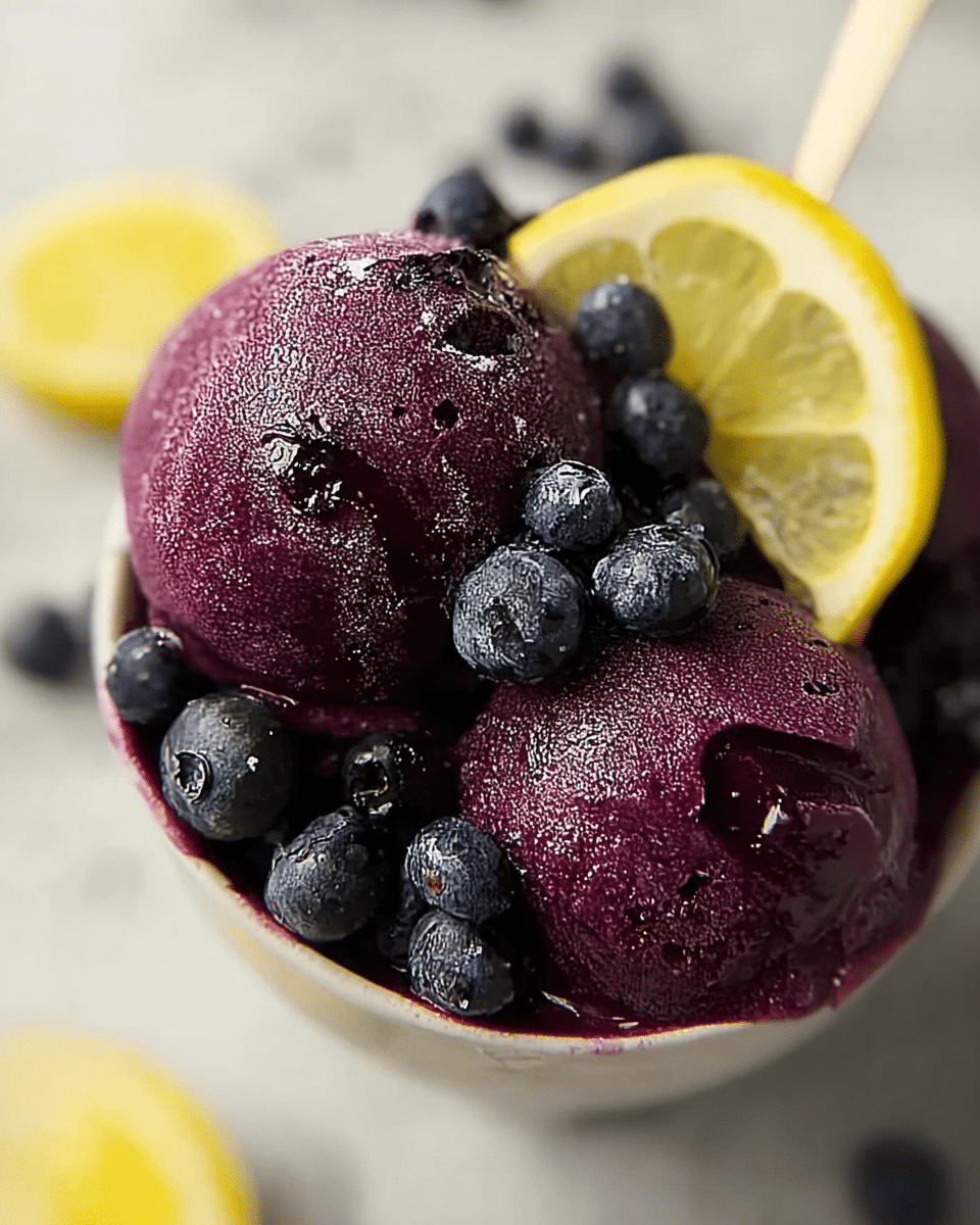 No Churn Blueberry Lemon Sorbet
