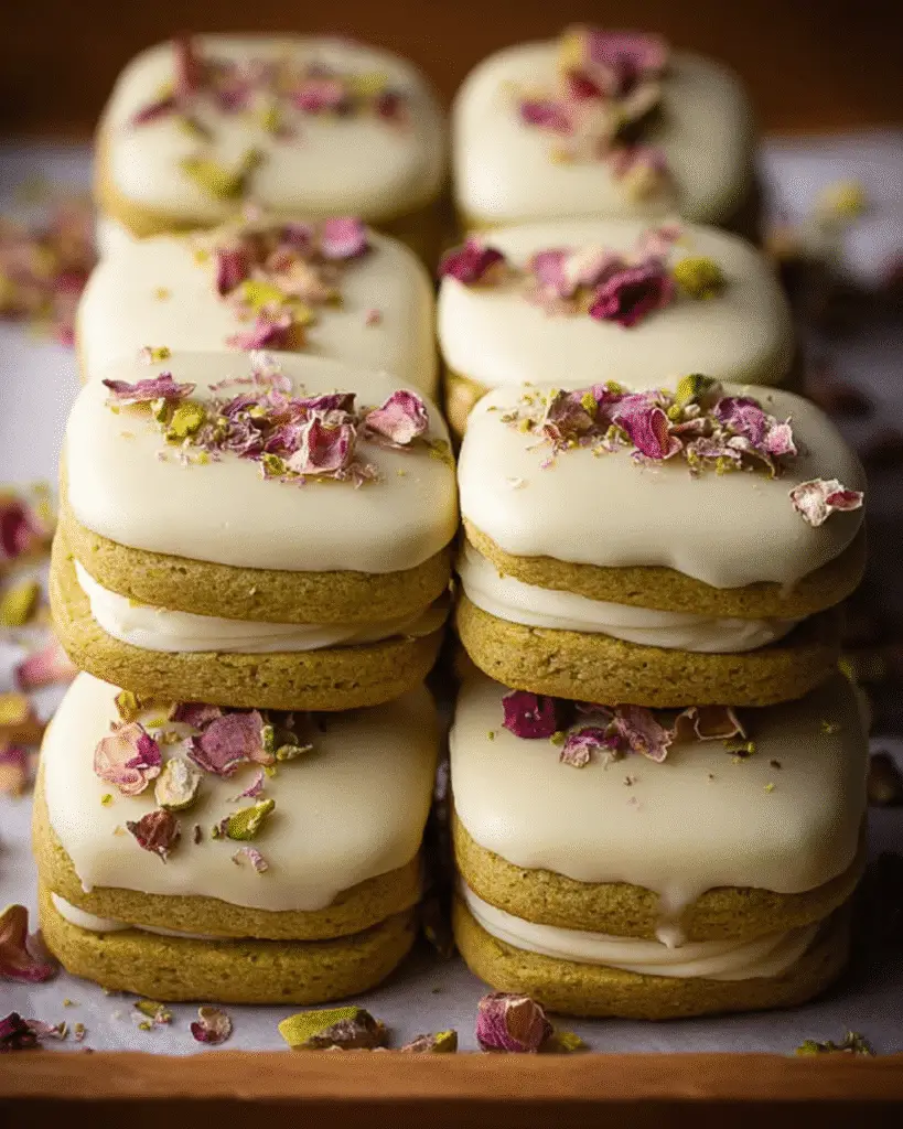 Pistachio Sandwich Cookies with White Chocolate