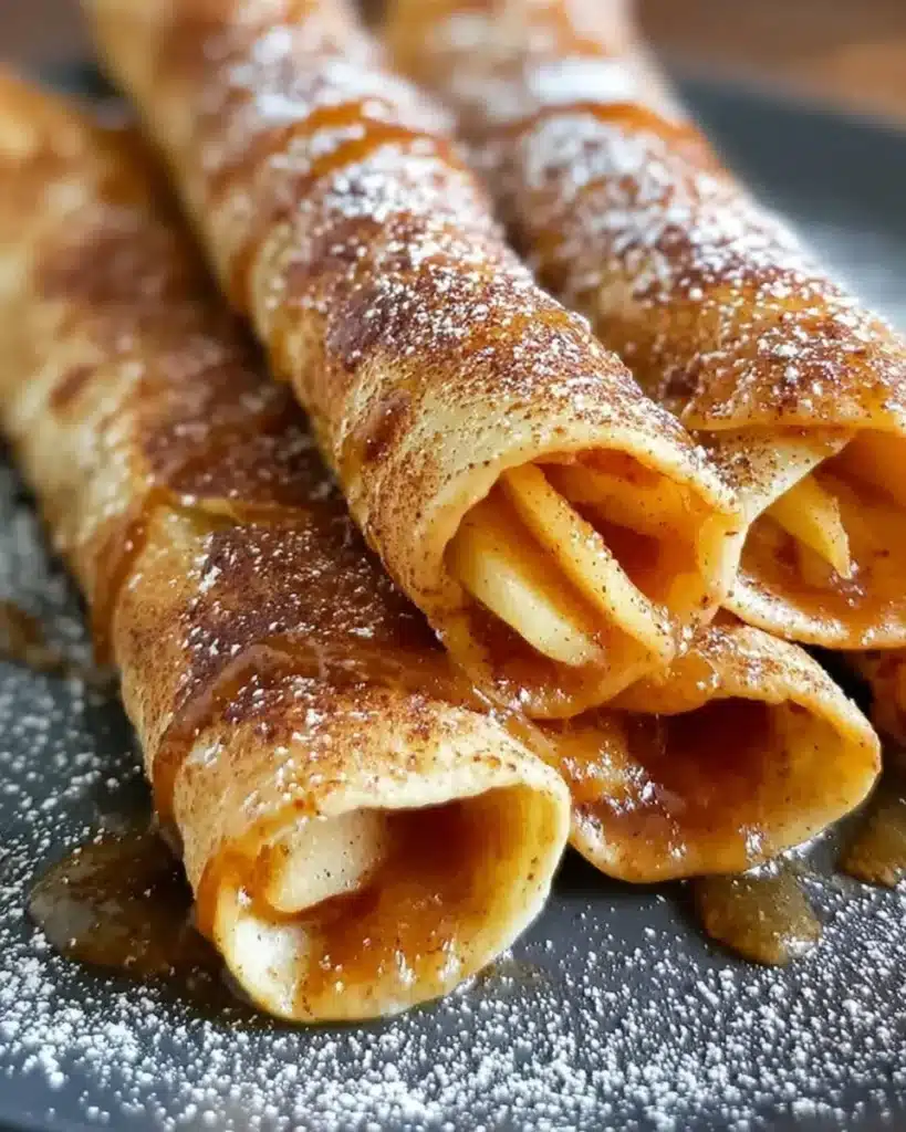 Crispy apple taquitos filled with sweet apples, served as a delicious dessert