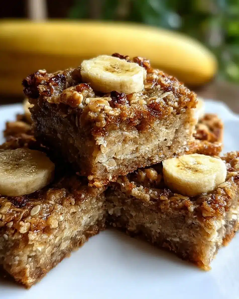 Homemade Banana Oatmeal Bars on a wooden table