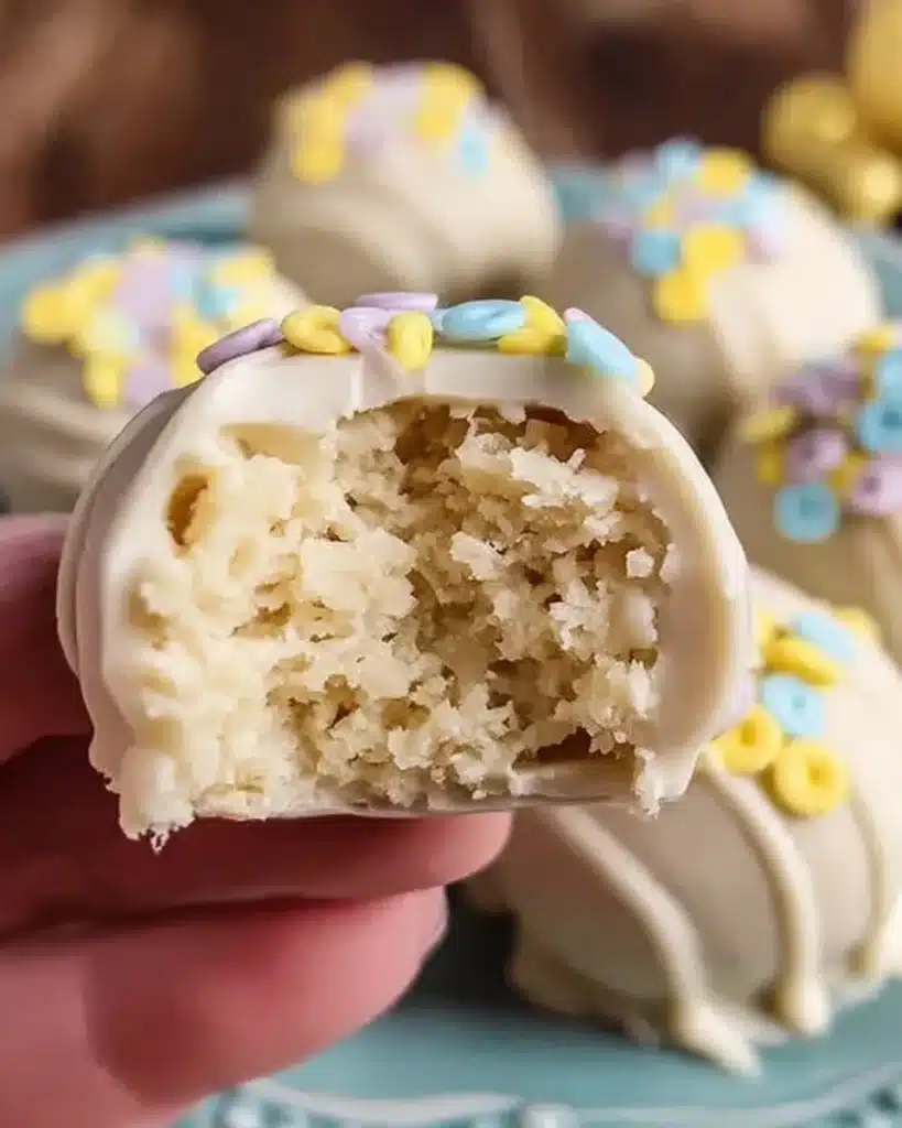 Delicious Banana Pudding Easter Truffles served on a decorative plate.
