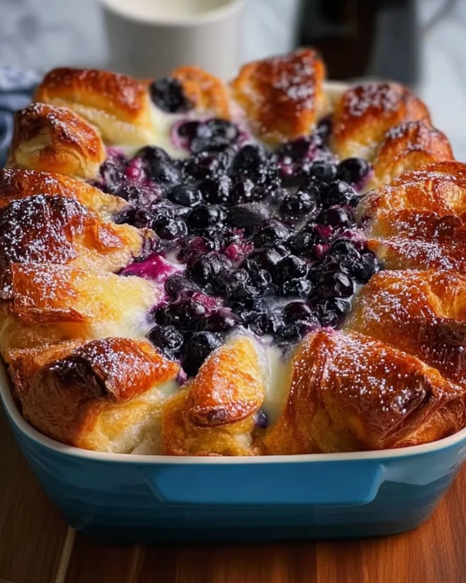 Blueberry Cream Cheese Croissant Casserole