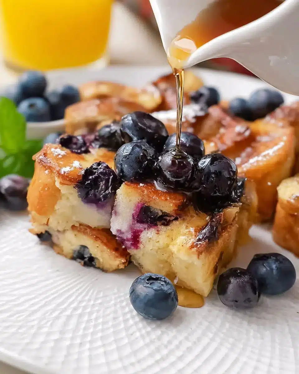 Delicious Blueberry French Toast Casserole fresh out of the oven