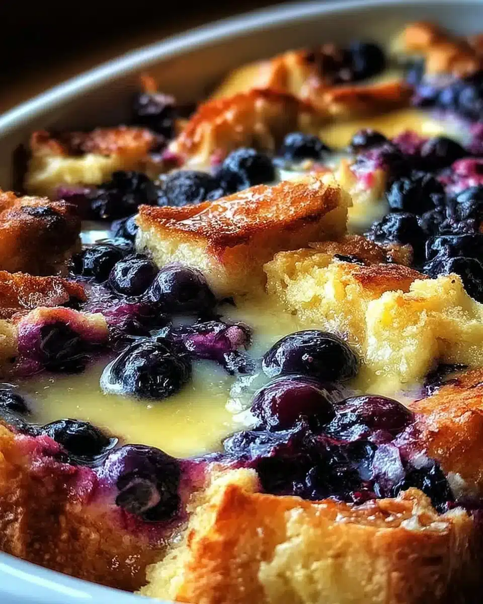 A delicious Blueberry Lemon French Toast Casserole served for brunch.